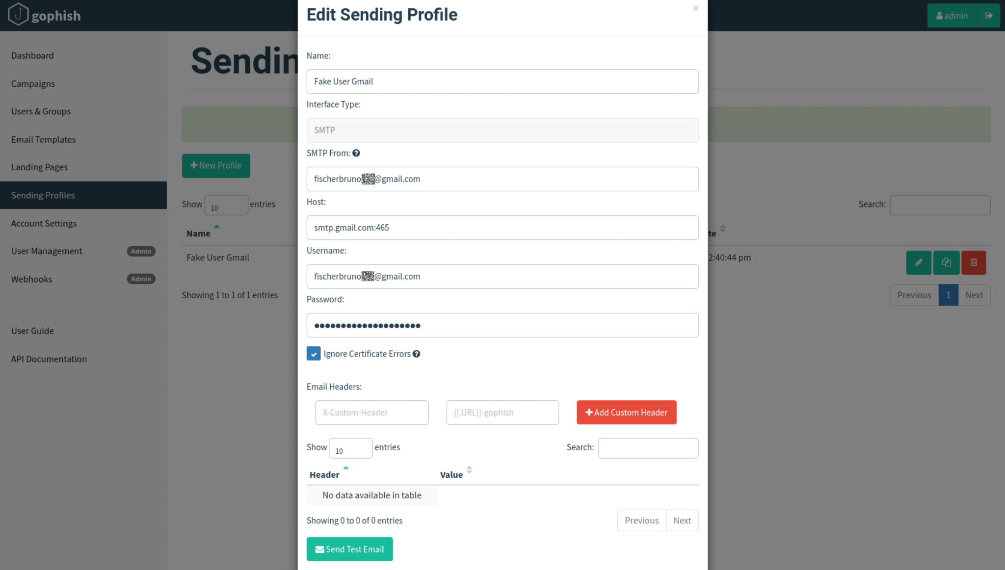 GoPhish: Sending Profile - Prontosystems Knowledge Base